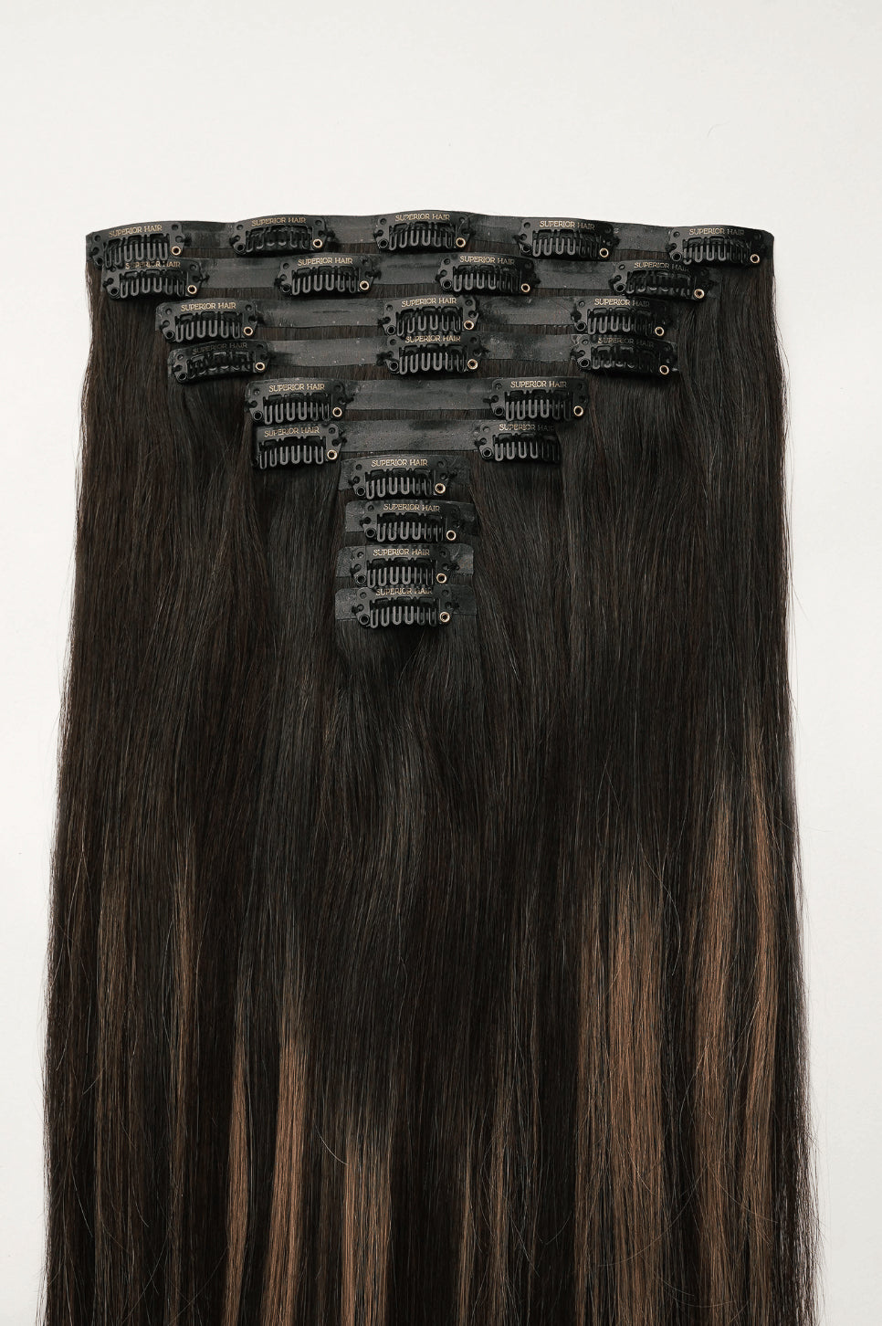 #Dark Ash Brown Balayage Seamless Clip In Extensions