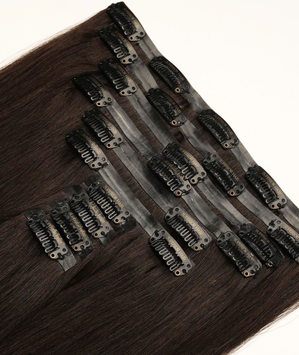 #1BL Darkest Brown Seamless Clip In Extensions