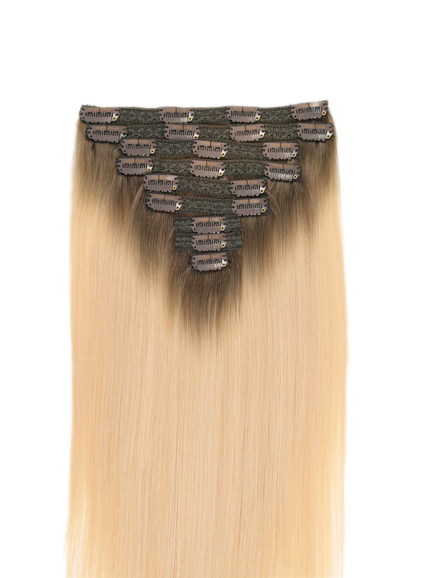 #Rooted Hollywood Blonde Classic Clip In Hair Extensions 9pcs