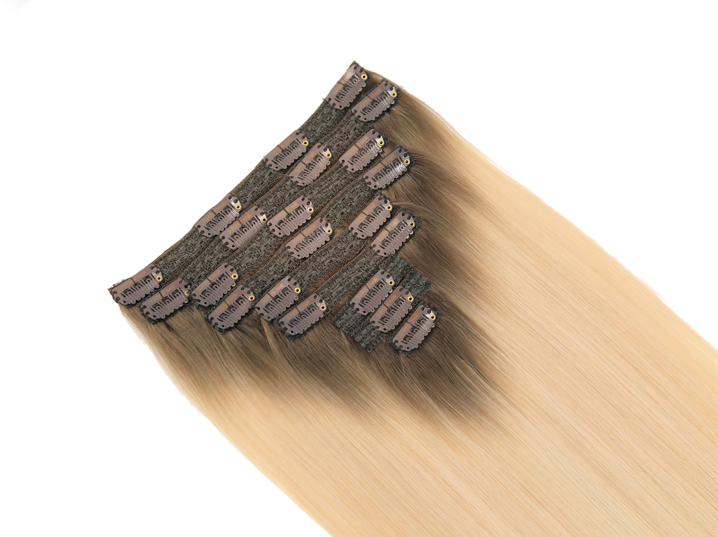 #Rooted Hollywood Blonde Classic Clip In Hair Extensions 9pcs