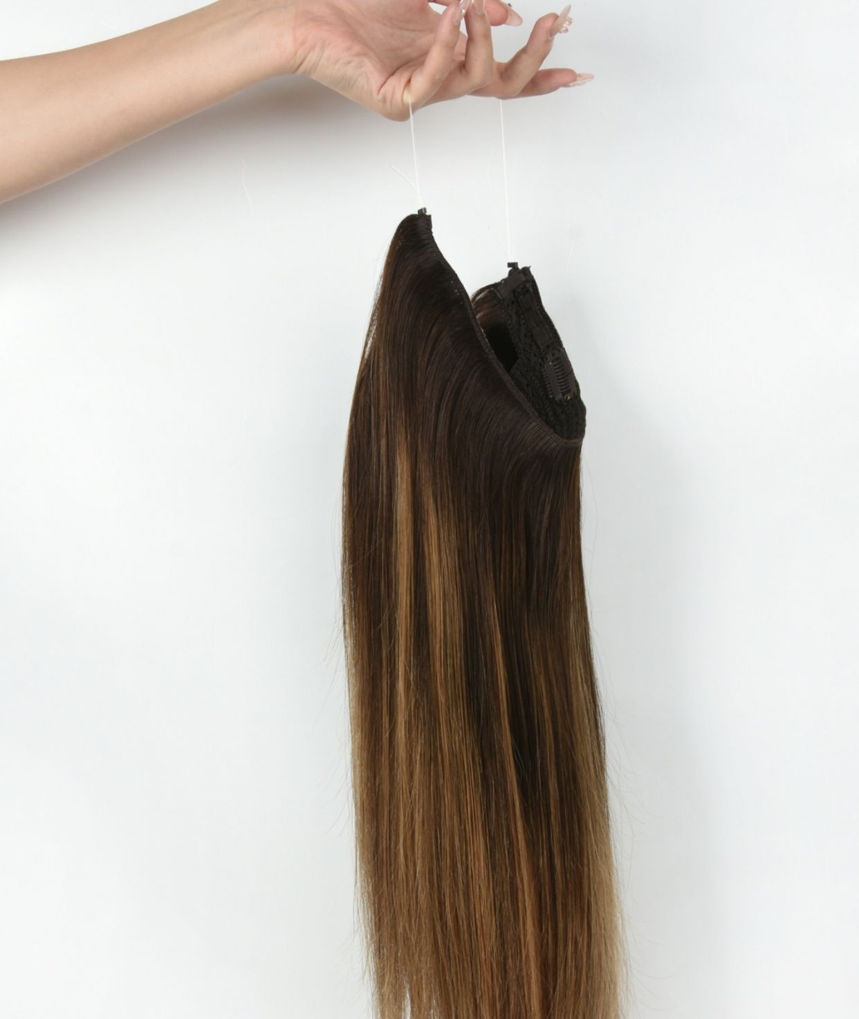 #Dark Ash Brown Balayage Classic Halo Hair Extensions