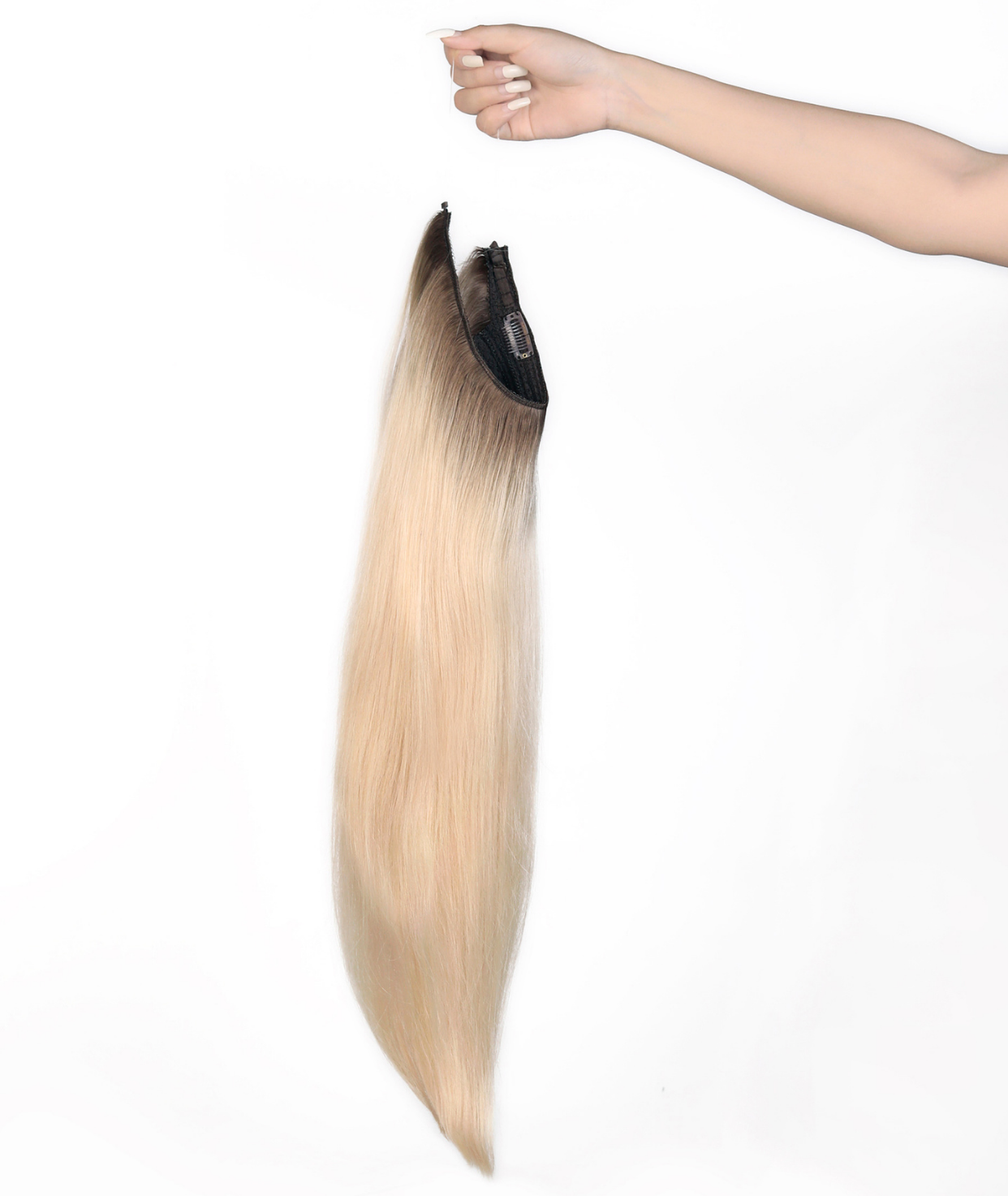 #Rooted Hollywood Blonde Classic Halo Hair Extensions