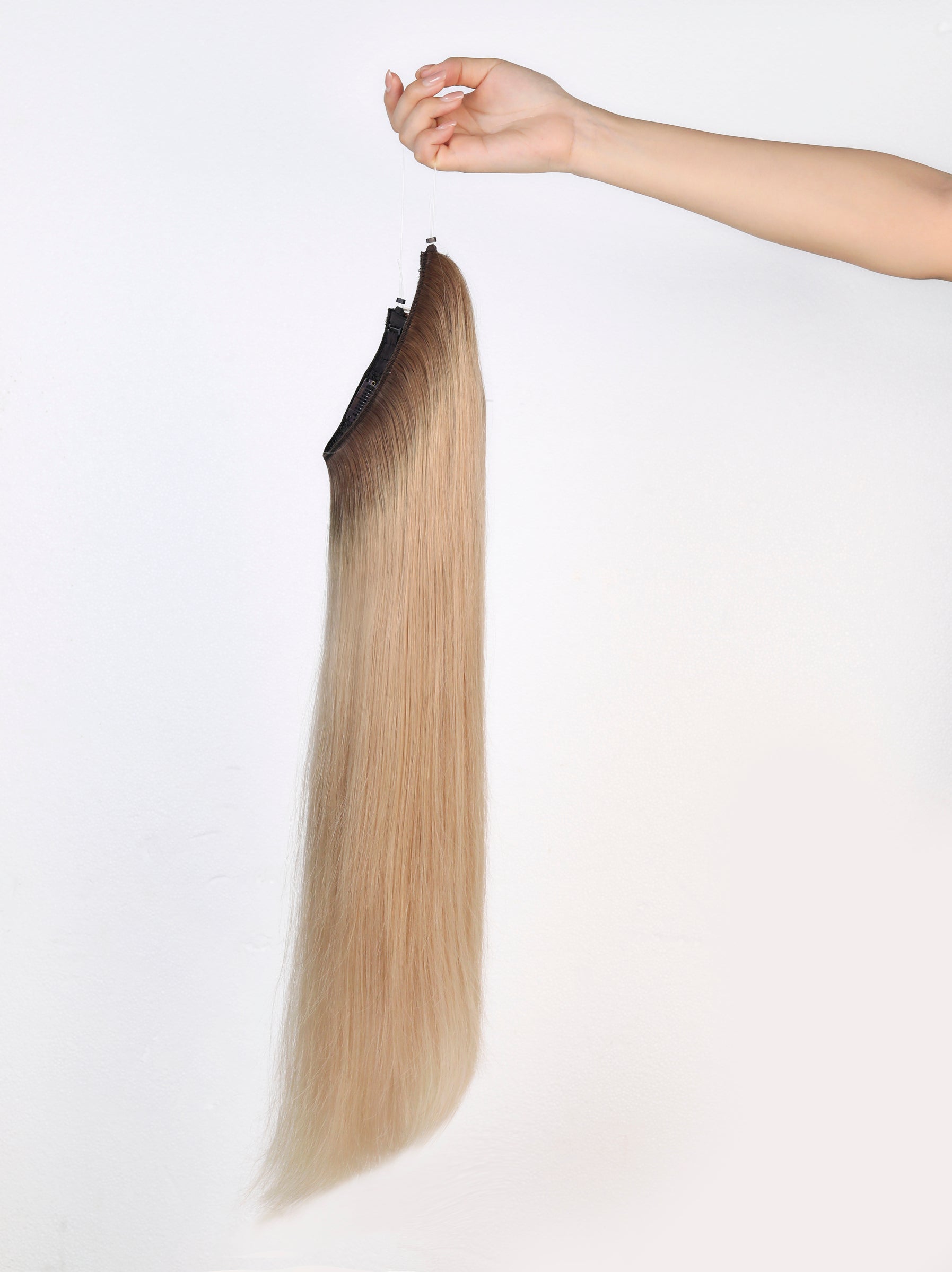 #Rooted Champagne Chestnut Classic Halo Hair Extensions