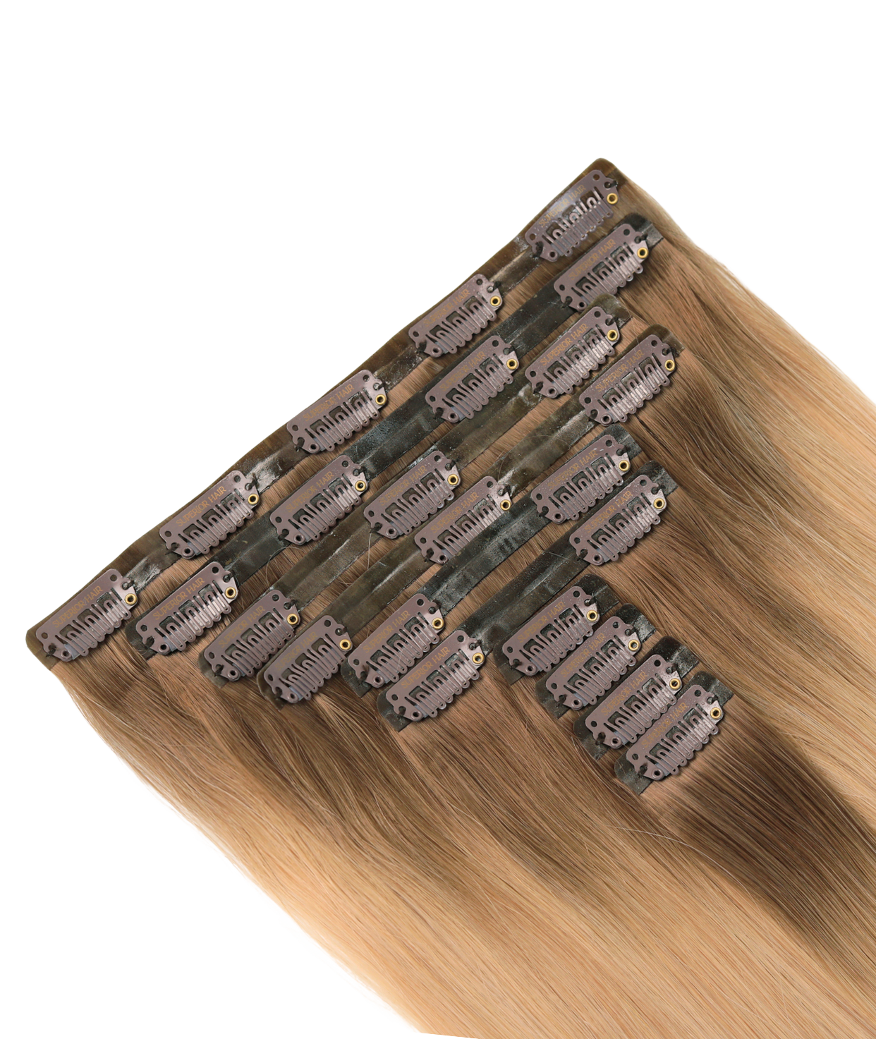 #Rooted Champagne Chestnut Seamless Clip In Hair Extensions