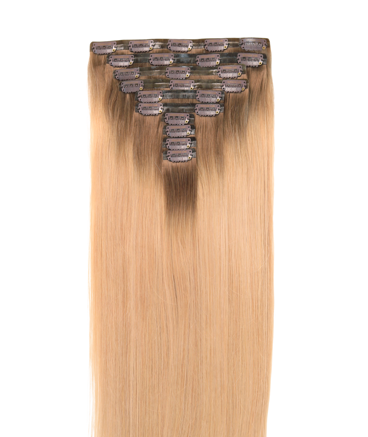 #Rooted Champagne Chestnut Seamless Clip In Hair Extensions