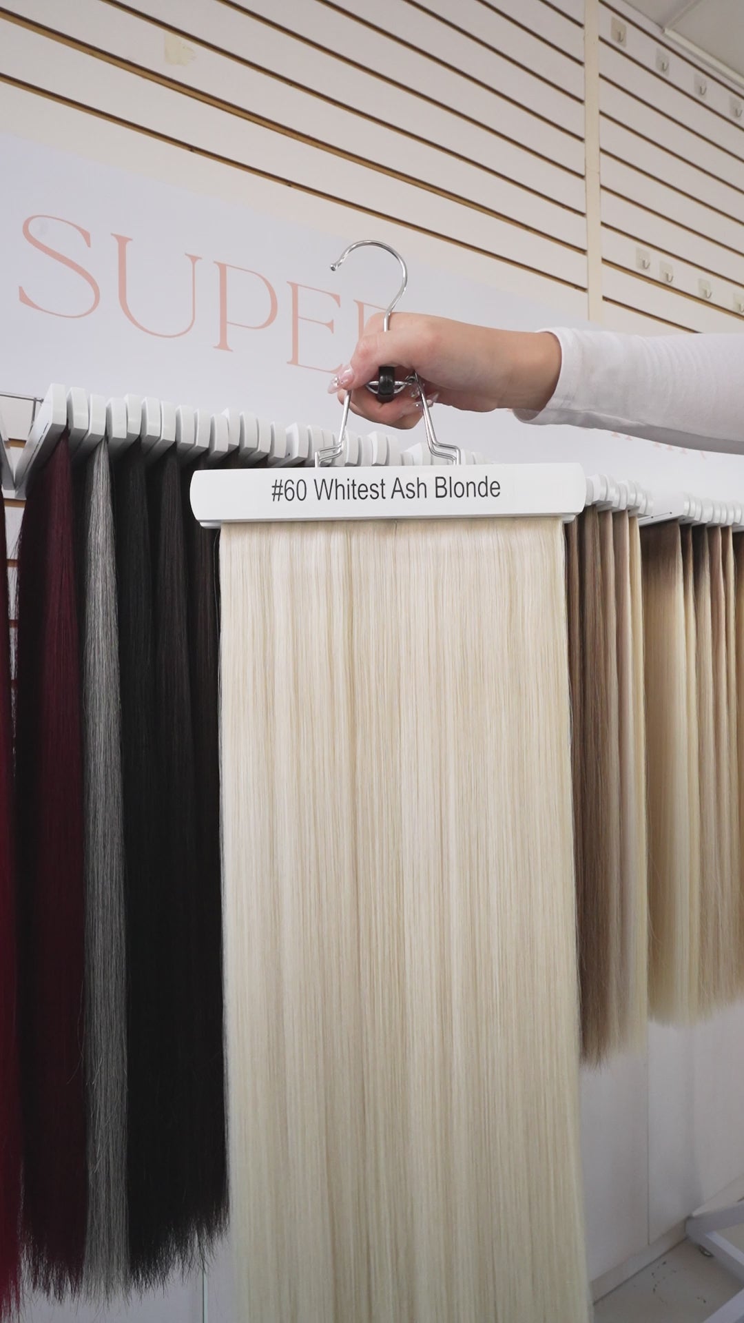 Load video: #60 Whitest Ash Blonde Ultra Seamless Tape In Hair Extensions