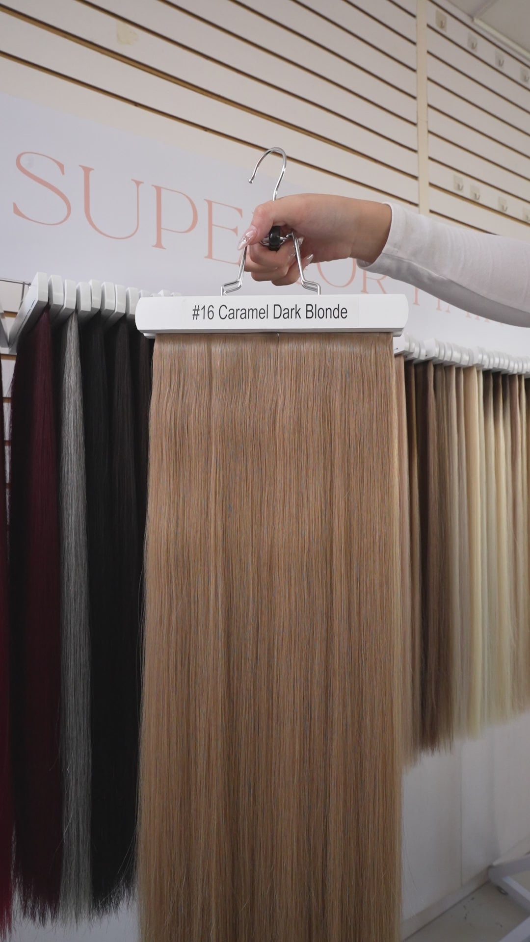 Load video: #16 Caramel Dark Blonde Butterfly Weft™ Hair Extensions (DISCONTINUED)
