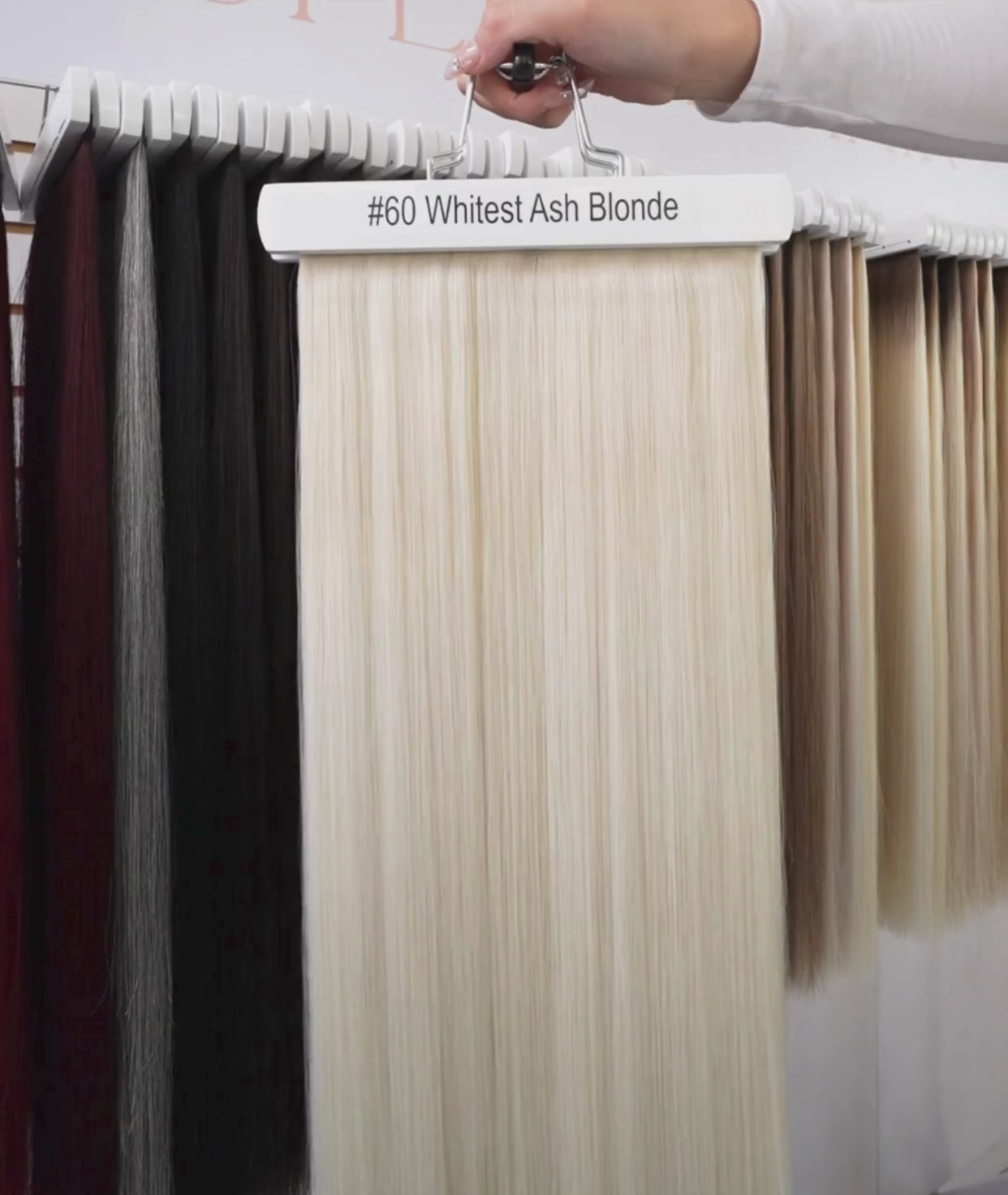 Load video: #60 Whitest Ash Blonde Butterfly Weft™ Hair Extensions