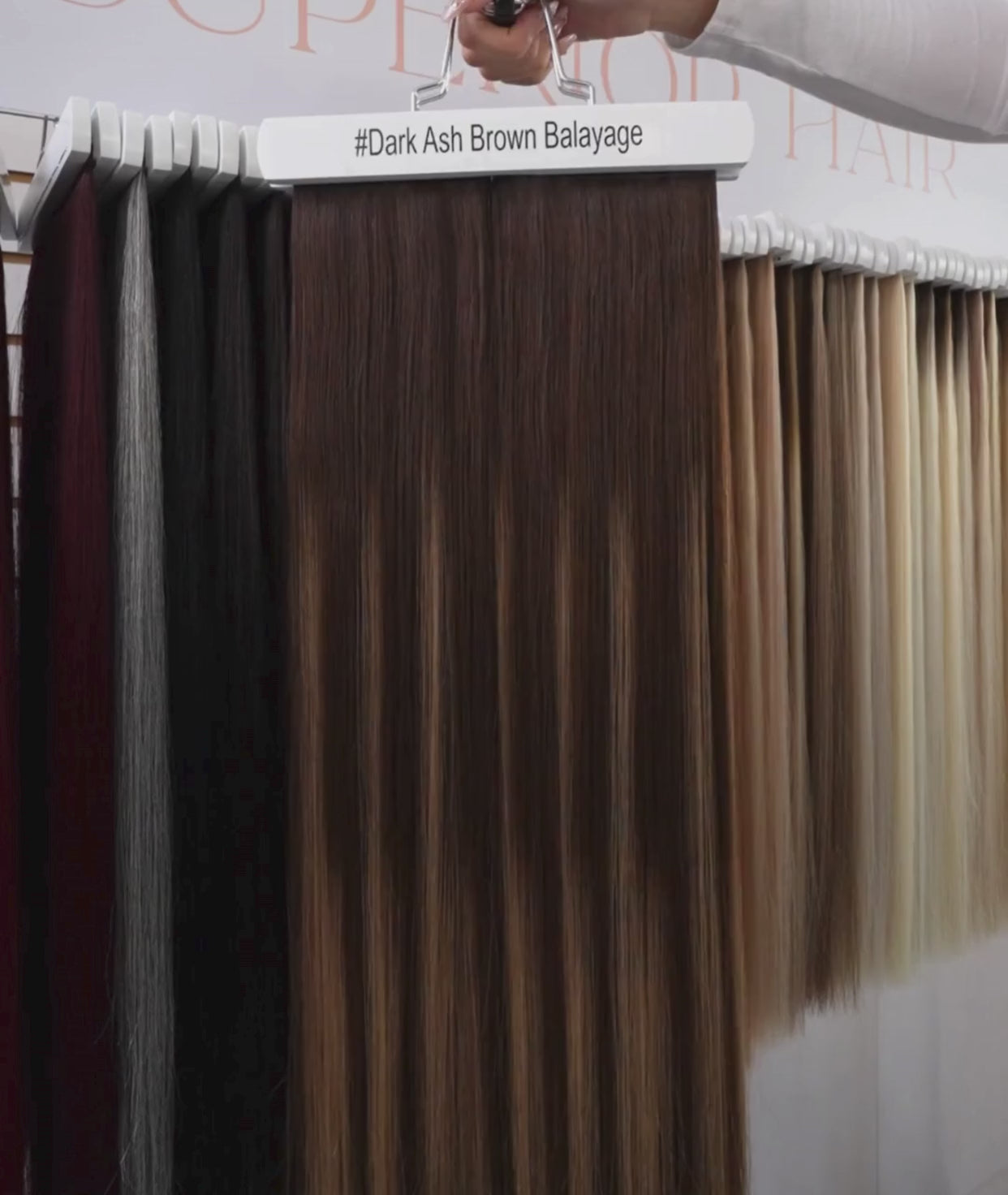 Load video: #Dark Ash Brown Balayage Traditional Weft Hair Extensions