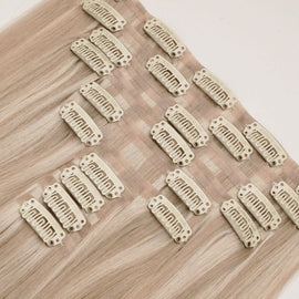 #18/60 Pearl Ash Blonde Highlights Seamless Clip In Extensions