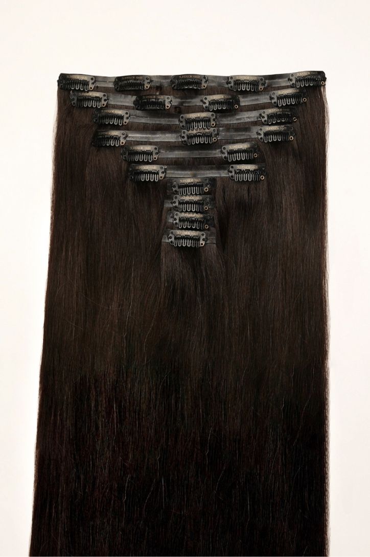 #1BL Darkest Brown Seamless Clip In Extensions