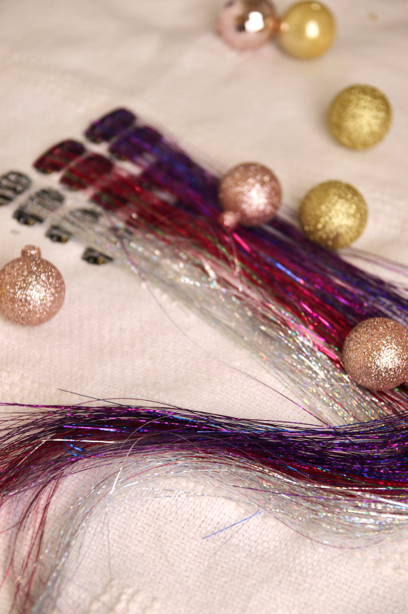 Silver Tinsel Hair Clip-In Set (4pcs)