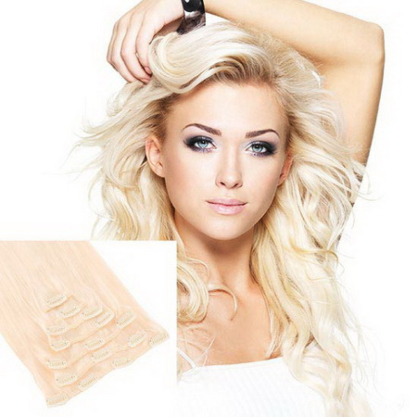 #613 Platinum Blonde Clip In Hair Extensions 7PCS