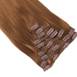 colour:#8 Natural Light Brown Classic Clip In Hair Extensions 9pcs
