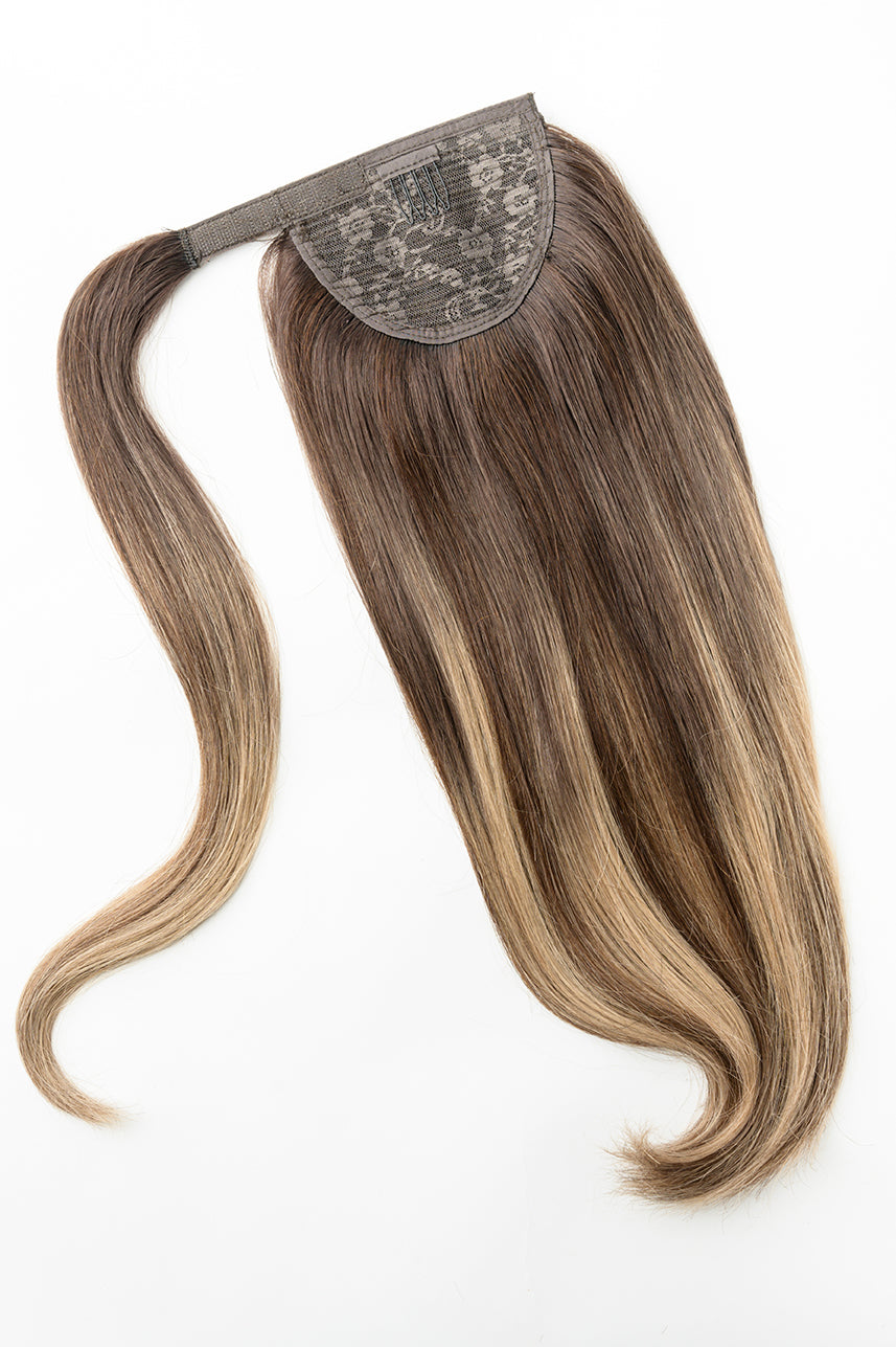 #Dark Ash Brown Balayage Ponytail Extensions — Value Grade