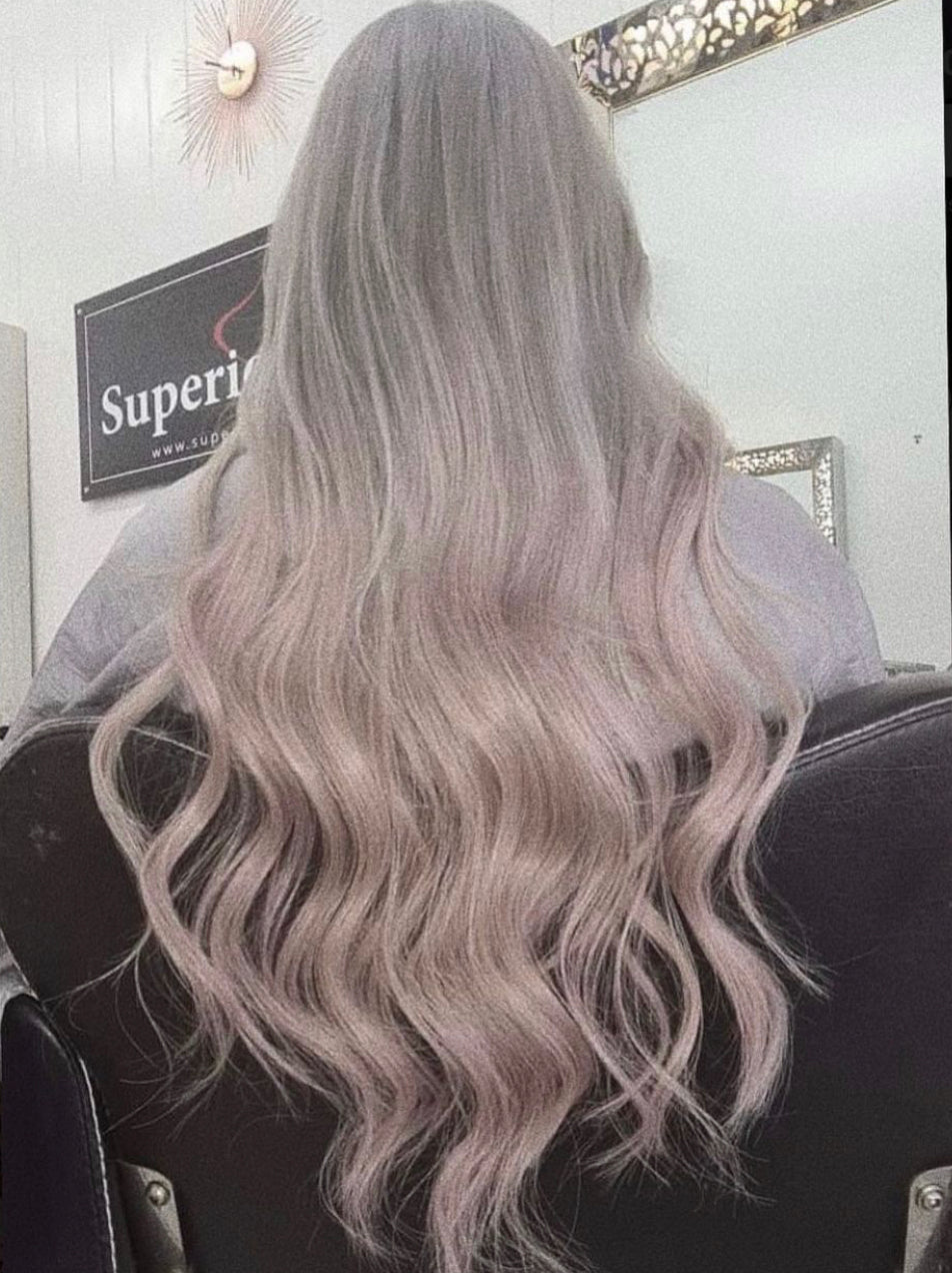 #Pearl Grey Ultra Seamless Tape In Extensions